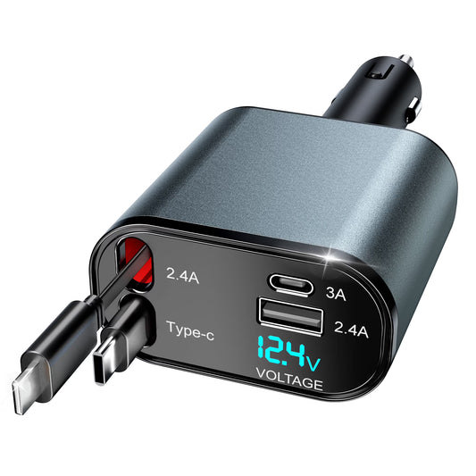 NeoCharge™ 4-in-1 Retractable Car Charger (66W Fast Charge)