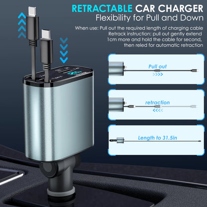 NeoCharge™ 4-in-1 Retractable Car Charger (66W Fast Charge)