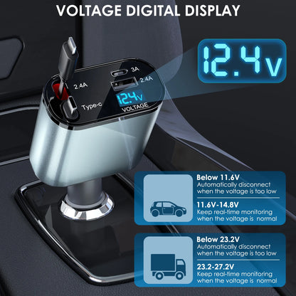 NeoCharge™ 4-in-1 Retractable Car Charger (66W Fast Charge)